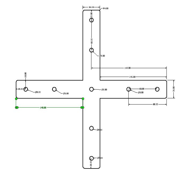 Placa de conexión transversal de aluminio cortada con láser 36x140x8