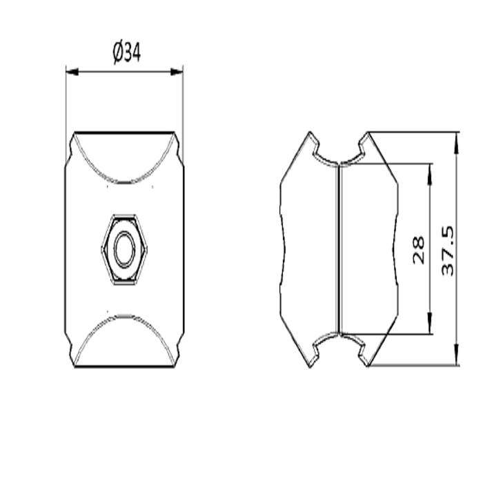 Conector paralelo para ranura tubo redondo 28mm