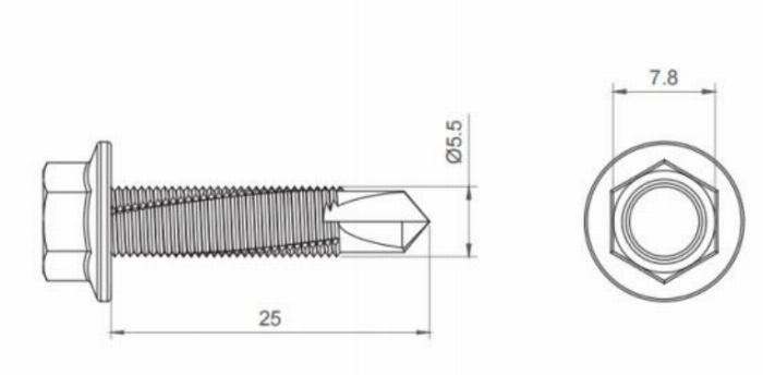 Tornillo hexagonal para chapa con arandela de estanqueidad S5,5x25 Acero inoxidable